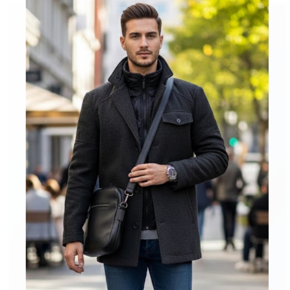 Levi’s Men’s Charcoal Grey Preppy Pea Coat Jacket S – Classic Casual Outerwear